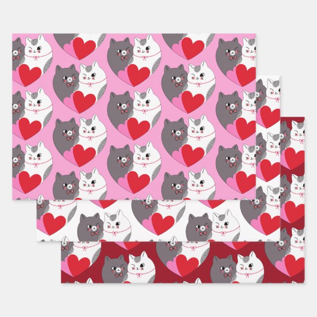 Feuille De Papier Cadeau Love Cats Collection (Lot)