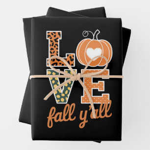 Feuille De Papier Cadeau Love Fall Y'All Empreinte de léopard Fall Thanksgi