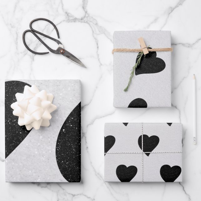 Feuille De Papier Cadeau Love Heart Black Parties scintillant Valentine's (Recto)