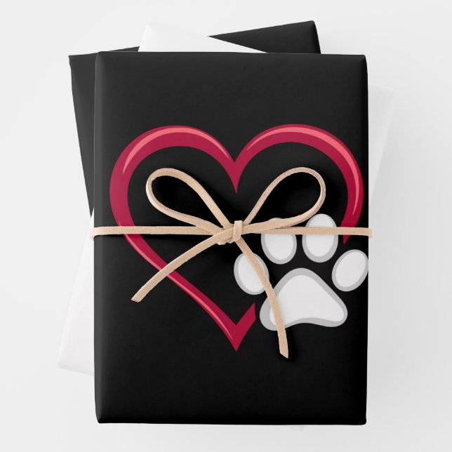 Feuille De Papier Cadeau Love Heart Chien Paw Valentine's Day Amoureux des  (En situation)