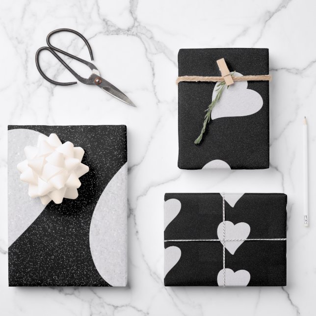 Feuille De Papier Cadeau Love Heart White Parties scintillant Valentine's (Recto)