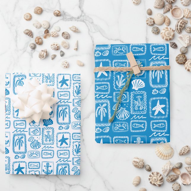 Feuille De Papier Cadeau LoveNotes de la plage de l'océan moderne personnal (LoveNotes from the Sea Beach Ocean Modern CUSTOM Blue White Wrapping Paper Sheets
)