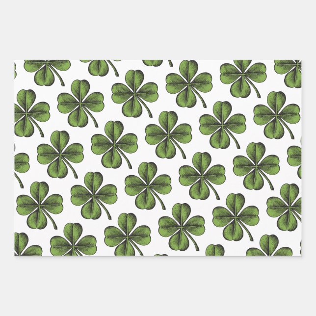 Feuille De Papier Cadeau Lucky Shamrock (Devant)