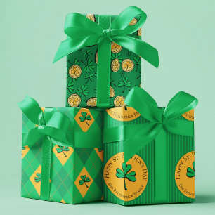 Feuille De Papier Cadeau Lucky You Green Clover Gold Coins St Patrick's Day