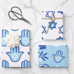 Feuille De Papier Cadeau Lumière bleu Hamsa Star de David Motif Hanoukka<br><div class="desc">Blue clair Hamsa Star de David Motif Hanoukka envelopper les feuilles de papier</div>