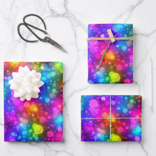 Feuille De Papier Cadeau Lumières Bokeh Néon Anniversaire Arc-en-ciel