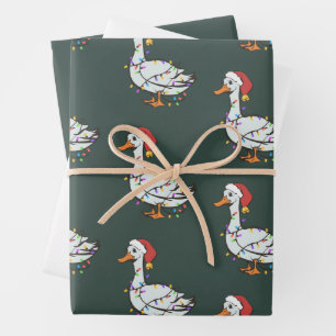 Feuille De Papier Cadeau Lumières de Noël de l'oie idiote drôle de canard X