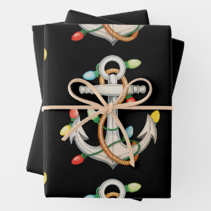 Feuille De Papier Cadeau Lumières de Noël Xmas d'ancre de bateau de croisiè