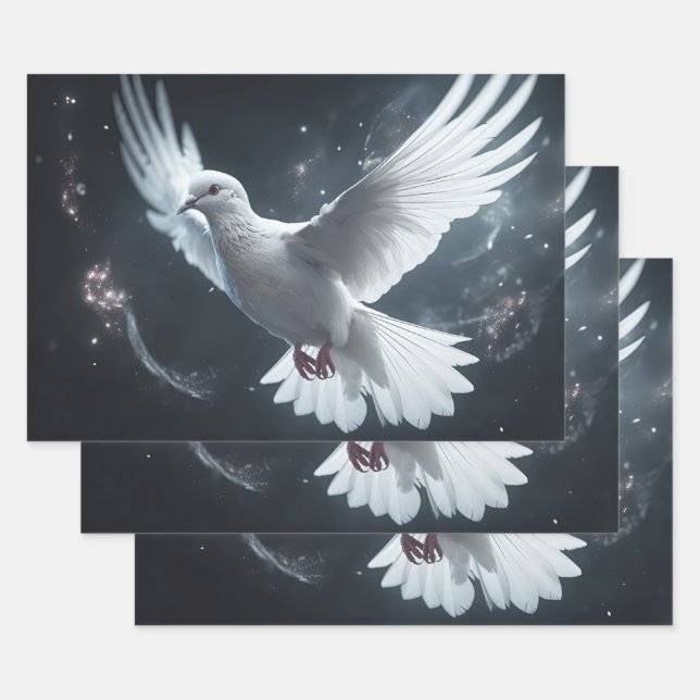 Feuille De Papier Cadeau Lumières scintillantes White Peace Dove (Lot)