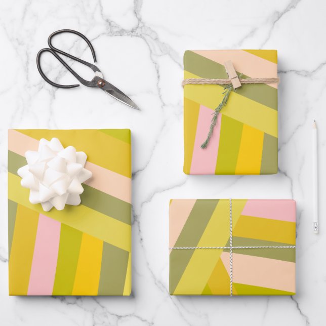 Feuille De Papier Cadeau Lumineuses Grandes Citrus modernes Vert et rose (Recto)