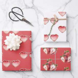 Feuille De Papier Cadeau Lunettes de couleur rouge cœur de fraise Anniversa