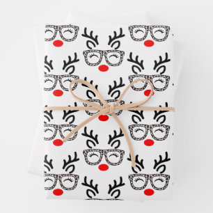 Feuille De Papier Cadeau Lunettes de léopard de renne de Noël Vacances