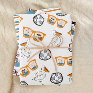 Feuille De Papier Cadeau Lunettes de soleil de plage tropicale Anniversaire