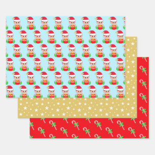 Feuille De Papier Cadeau Lutin de Noël, motif étoile et cannes à sucre sur