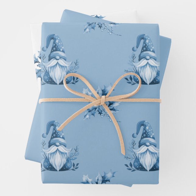Feuille De Papier Cadeau Lutins de Noël bleus (En situation)