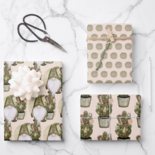 Feuille De Papier Cadeau Lutins de Noël Nordiques Scandinaves Vert et Brun