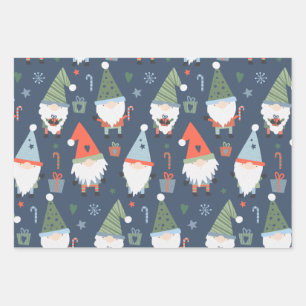 Feuille De Papier Cadeau Lutins de Noël Père Noël Bleu Vert Fantaisiste