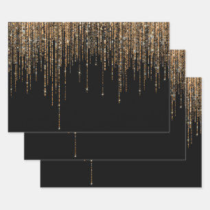 Feuille De Papier Cadeau Luxe Chic Black Gold Fringe Parties scintillant ét