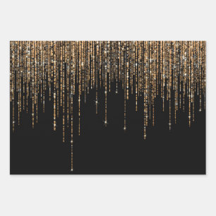 Feuille De Papier Cadeau Luxe Chic Black Gold Fringe Parties scintillant ét