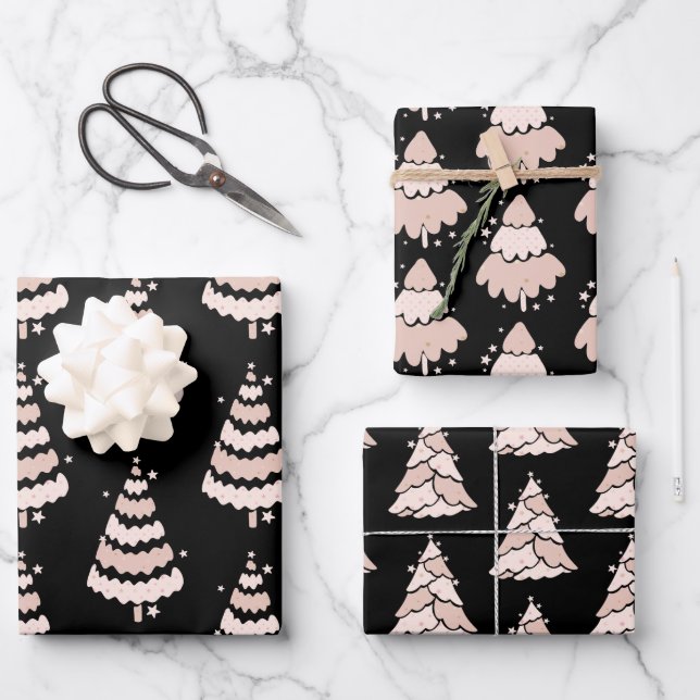 Feuille De Papier Cadeau Luxe Pink Christmas Tree Motif Élégant Simple (Recto)