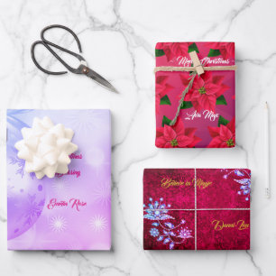 Feuille De Papier Cadeau Luxe Rose & Bleu Joyeux Noël Esprit