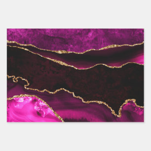 Feuille De Papier Cadeau Luxueux Anniversaire Rose et Paillettes d'Or Agate