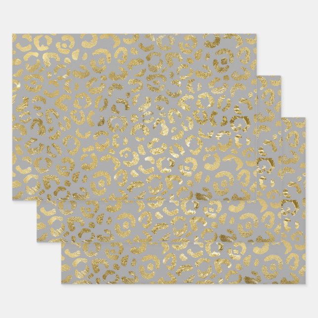 Feuille De Papier Cadeau Luxueux Empreinte de léopard Glam Gold Grey (Lot)