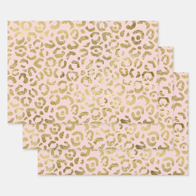 Feuille De Papier Cadeau Luxueux Empreinte de léopard Glam Gold Light Pink (Lot)