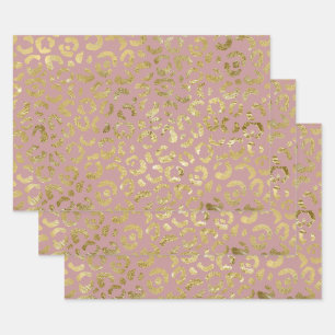 Feuille De Papier Cadeau Luxueux Empreinte de léopard Glam Gold Pink