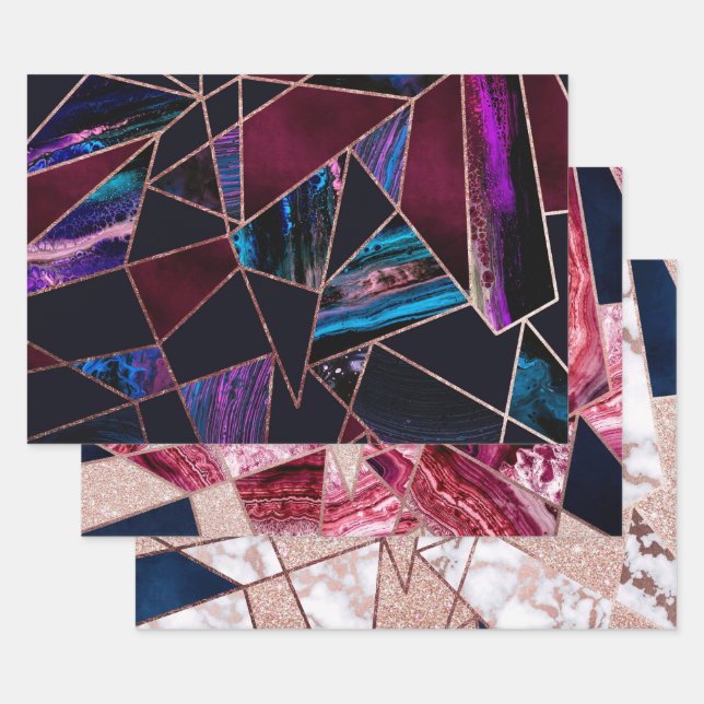 Feuille De Papier Cadeau Luxueux Rose en marbre blanc doré en marbre géomét (Lot)