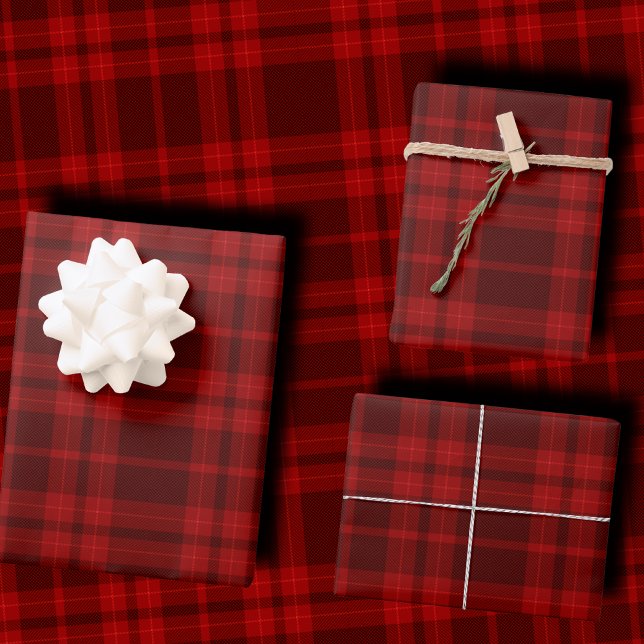 Feuille De Papier Cadeau Luxury Deep Burgundy Red Monochrome Tartan Plaid (Créateur téléchargé)