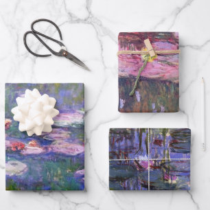 Feuille De Papier Cadeau Lys d'eau rose et violet Claude Monet
