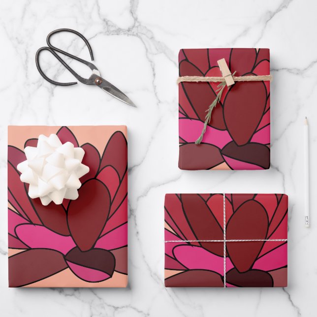 Feuille De Papier Cadeau Lys d'eau rose rouge (Recto)