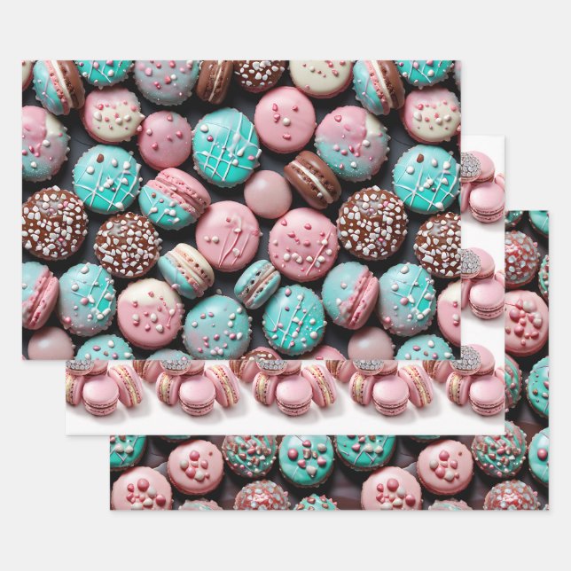Feuille De Papier Cadeau Macaron rose et Turquoise (Lot)