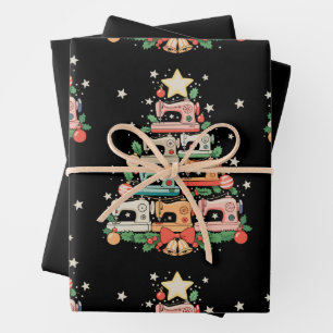 Feuille De Papier Cadeau Machine à coudre Arbre de Noël Point Tricot Coutur