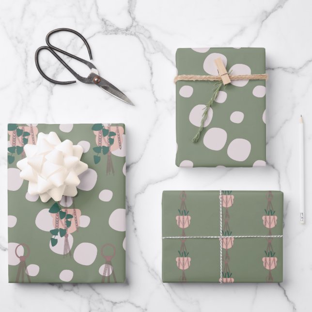 Feuille De Papier Cadeau Macramé de plante mignonne à motif de points dispe (Recto)
