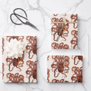 Feuille De Papier Cadeau Macropus de pieuvre vintage, Animaux aquatiques ma