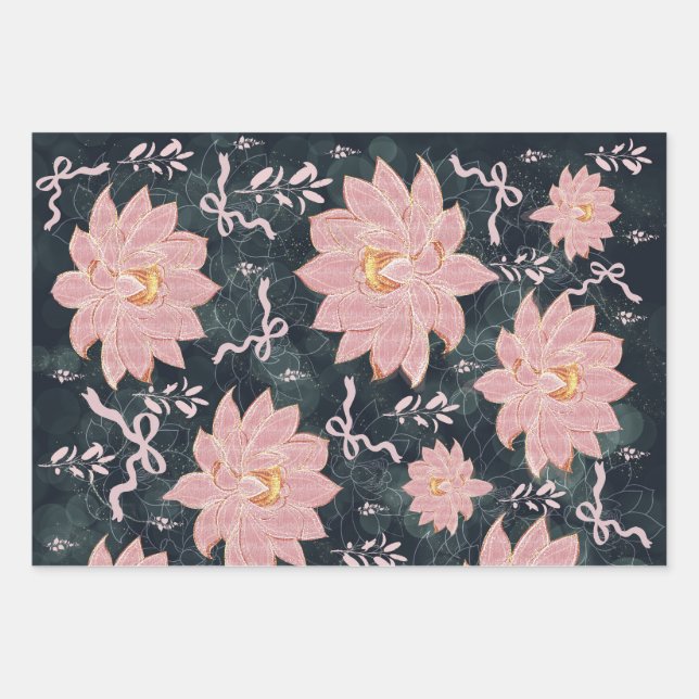 Feuille De Papier Cadeau Magic florals with glitter design  (Devant)