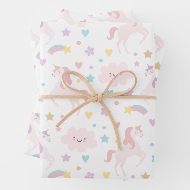 Feuille De Papier Cadeau Magic Pastel Unicorn Rainbow Birthday Party (En situation)