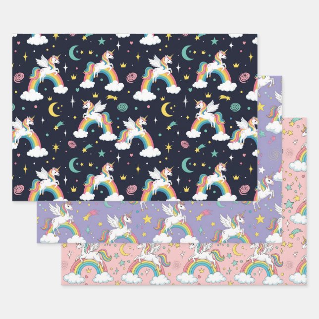 Feuille De Papier Cadeau Magical Unicorn Rainbow Birthday Gift Wrap Set (Lot)