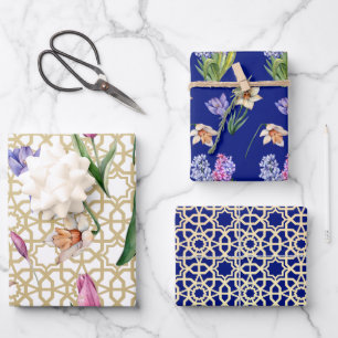 Feuille De Papier Cadeau Magnifique Indigo & Gold Spring Blossom