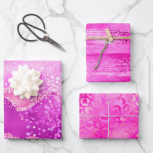 Feuille De Papier Cadeau Magnifique motif glamour rose magenta pailleté et 