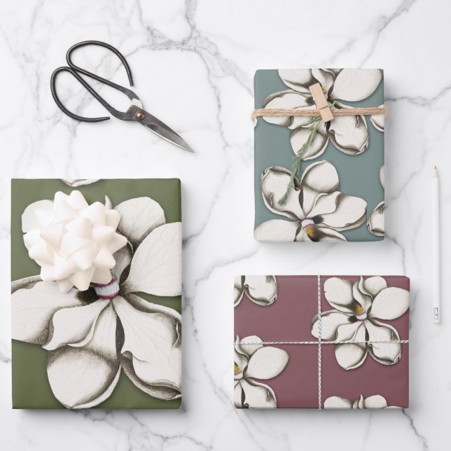 Feuille De Papier Cadeau Magnolia du Sud à Motifs Fleuris (Recto)