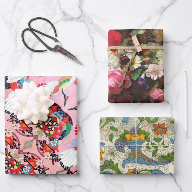 Feuille De Papier Cadeau Mah Jongg Egrets, Positano et Fleuresse (Recto)