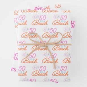 Feuille De Papier Cadeau Main branchée tiré 50e anniversaire de plage