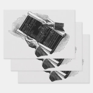 Feuille De Papier Cadeau Mains w Architectural Blueprints, Vintage Business