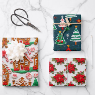 Feuille De Papier Cadeau Maison en pain d'épices Needlework Noël Fêtes