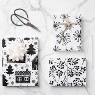 Feuille De Papier Cadeau Maison en pain d'épices noir moderne Noël