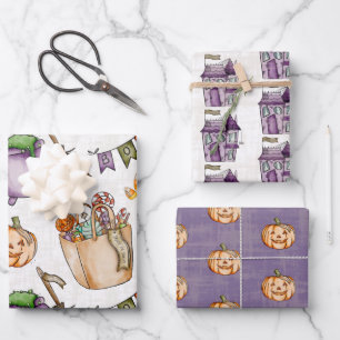 Feuille De Papier Cadeau Maison hantée Halloween 3 pack Enveloppe cadeau