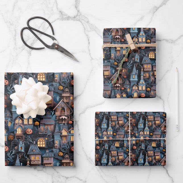 Feuille De Papier Cadeau Maison Hantée Halloween Amusante (Recto)